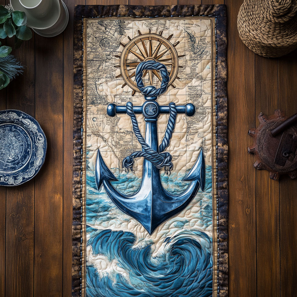 Nautical Anchor CW0406015CL Quilted Table Runner