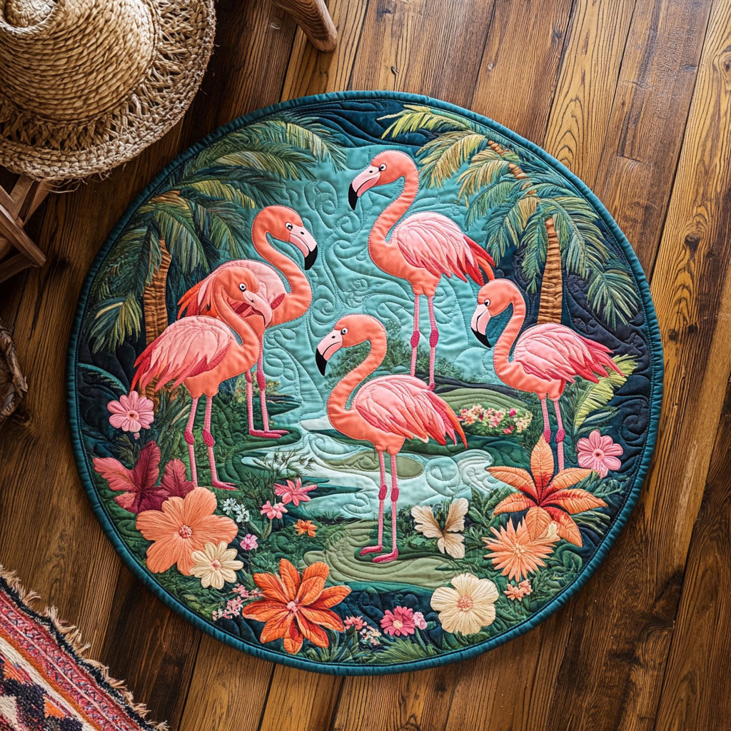 Floral Flamingos WY1505024CL Quilted Round Mat