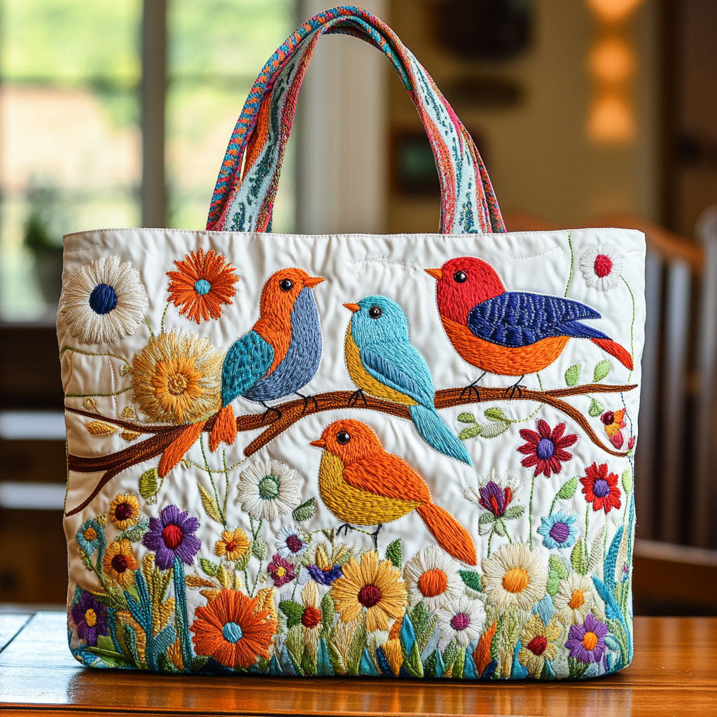 Floral Bird CW2209018CL Quilted Tote Bag