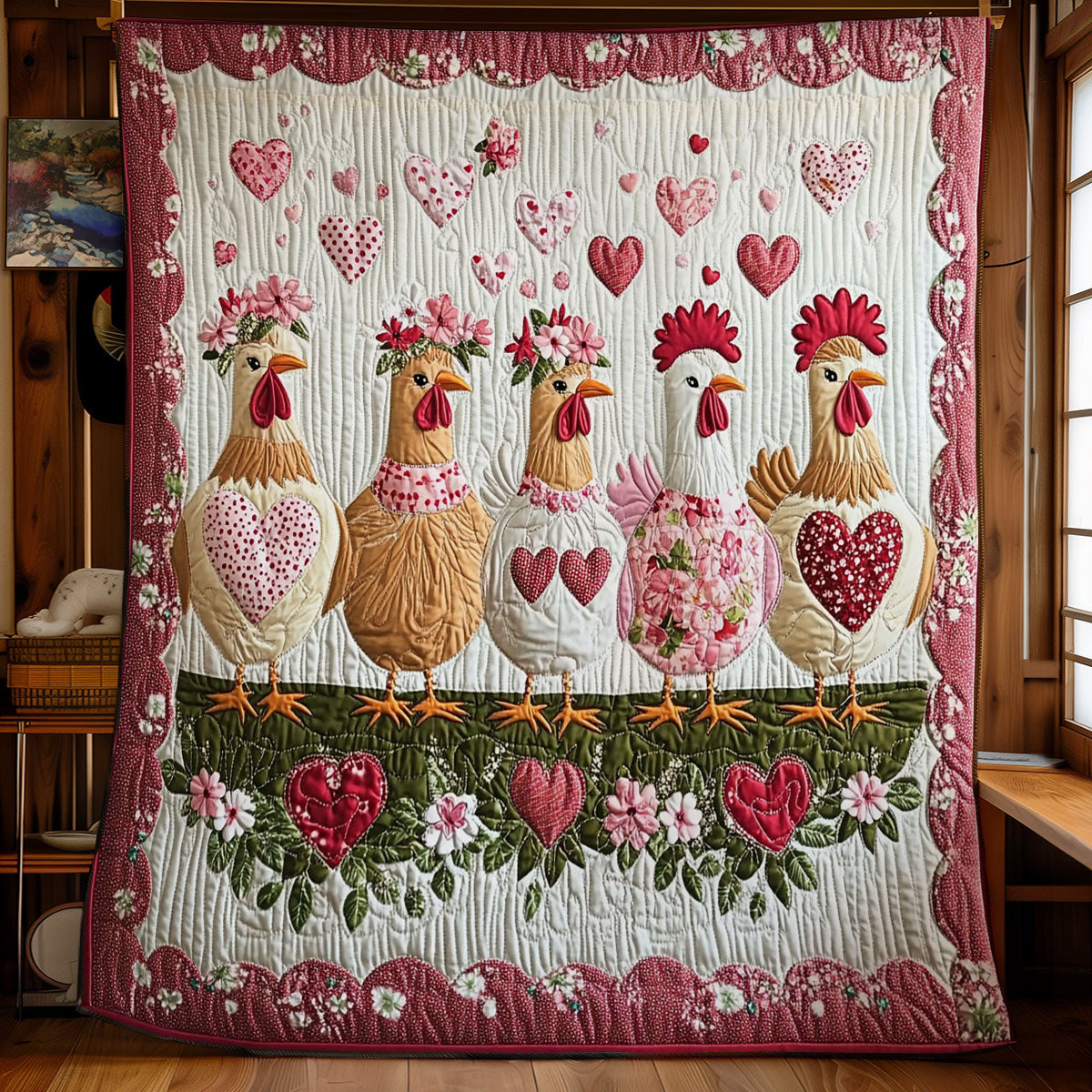 Heart Chicken WY1701044CL Quilt