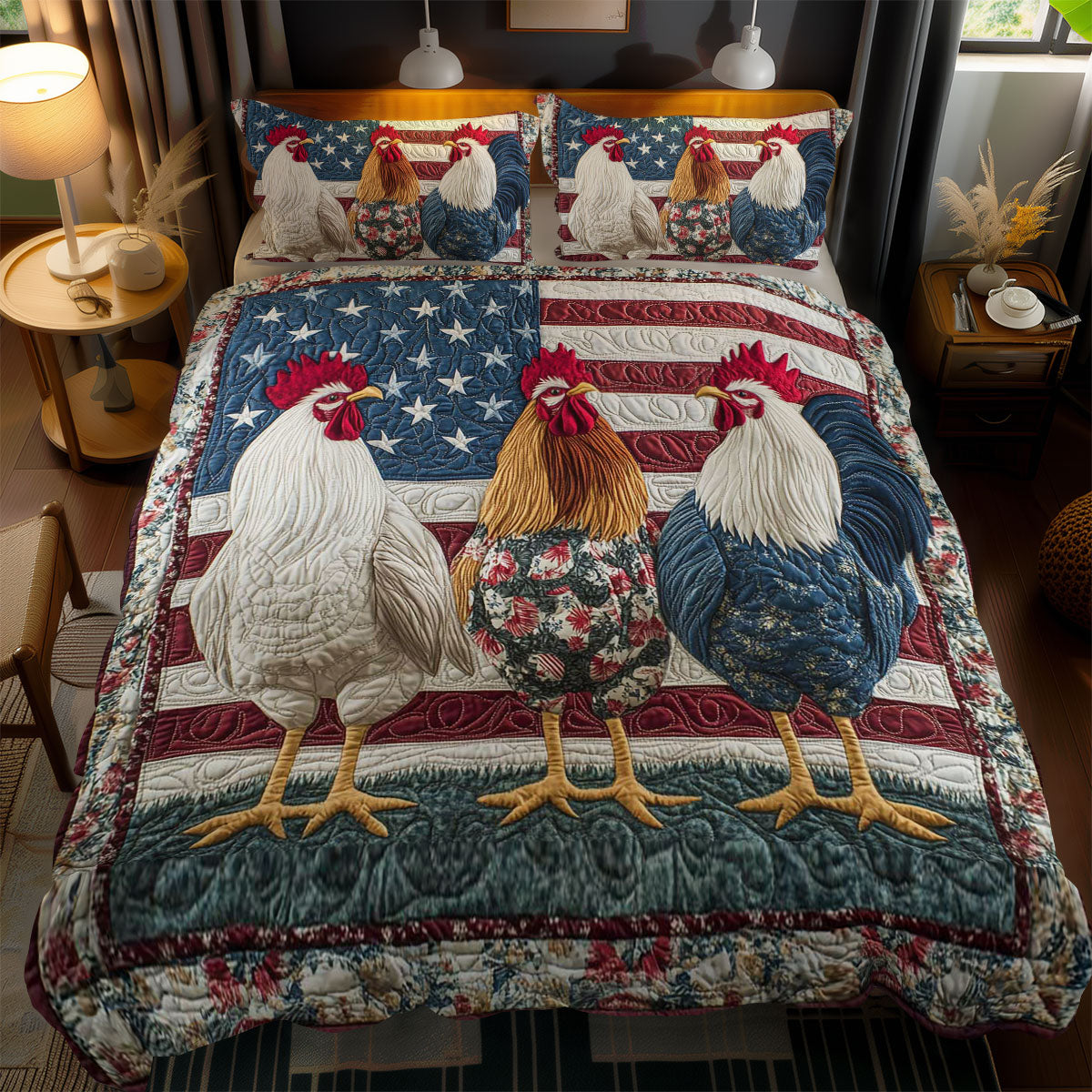 Farmhouse Patriot Rooster WN1002063CL Duvet Cover Set