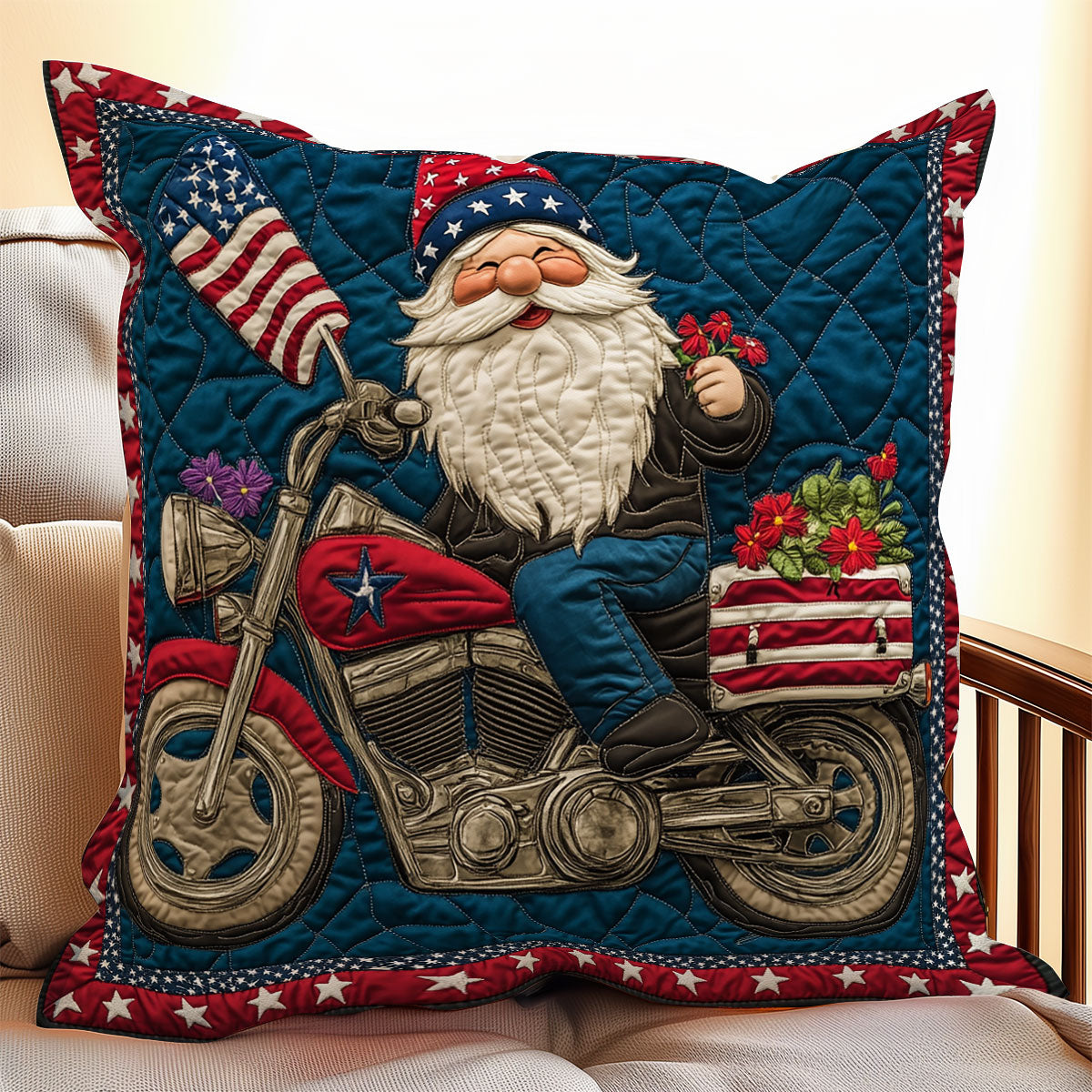 Biker Gnome Patriotic WX1306056CL Quilt Pillow Case