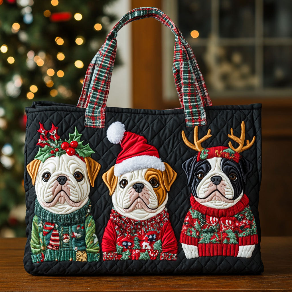 Festive Bulldog CW2209073CL Quilted Tote Bag
