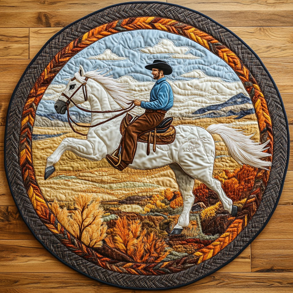 Horse And Rider WY2008077CL Quilted Round Mat