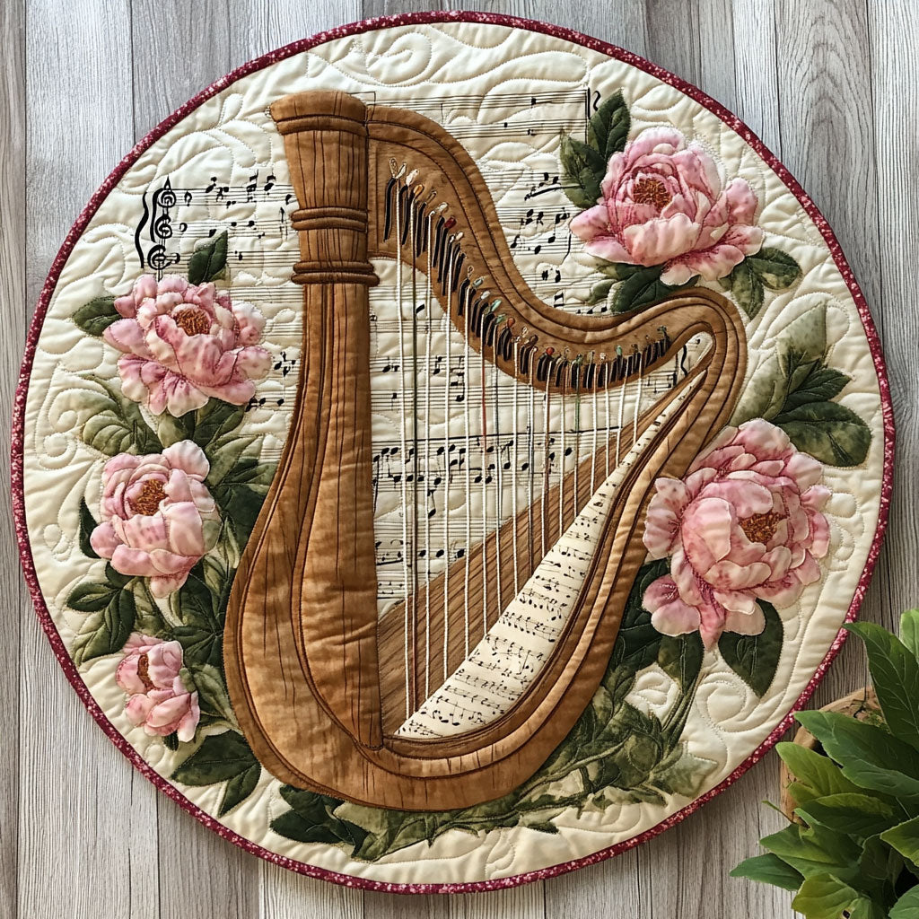 Floral Harp CW0506017CL Quilted Round Mat