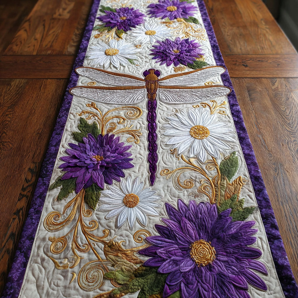 Dragonfly Flower CW0307027CL Quilted Table Runner