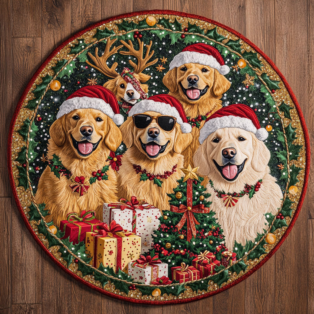 Golden Retriever Noel WN15080047CL Quilted Round Mat