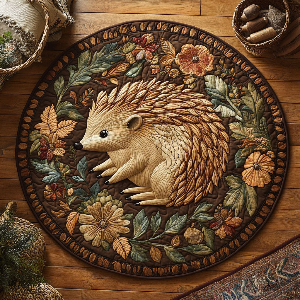Brown Hedgehog WY0406048CL Quilted Round Mat