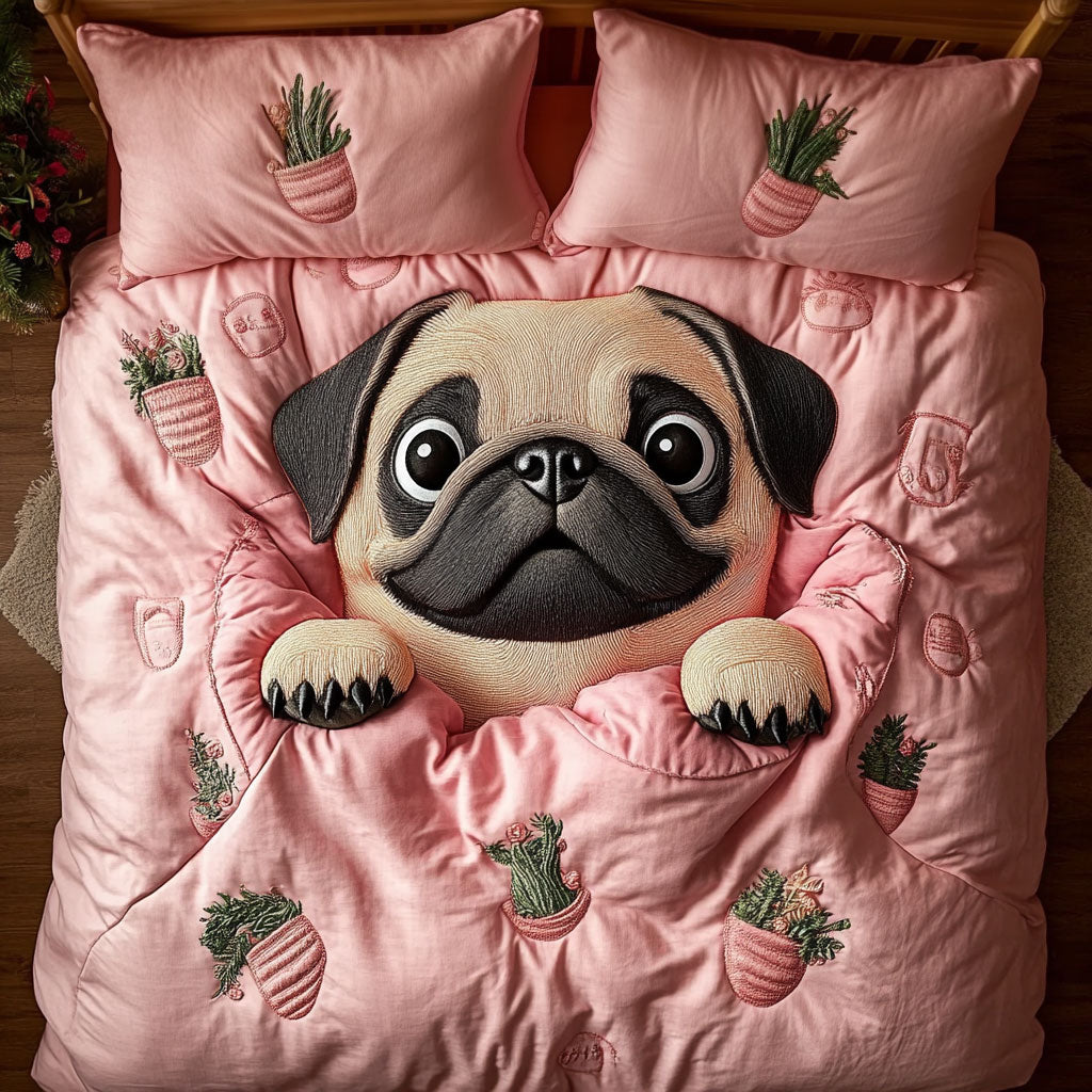 Cute Pug Peeking WY0407028CL Duvet Cover Set