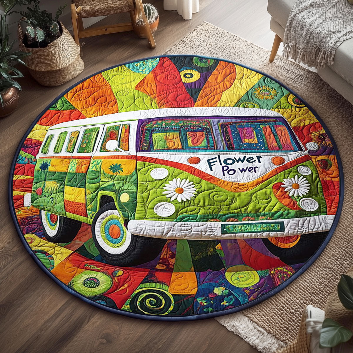 Retro Hippie Van WJ1004046CL Quilted Round Mat