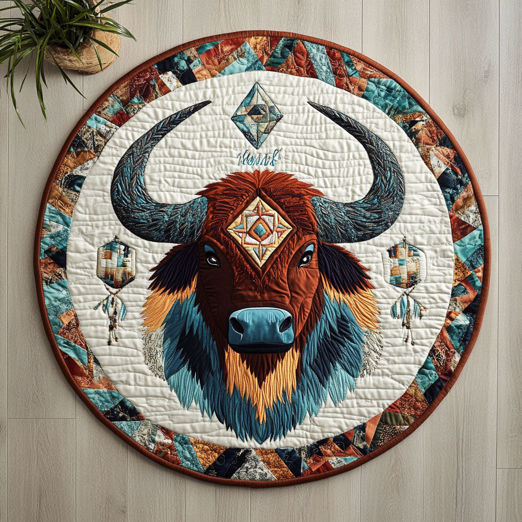 Bison Native American CW1007004CL Quilted Round Mat