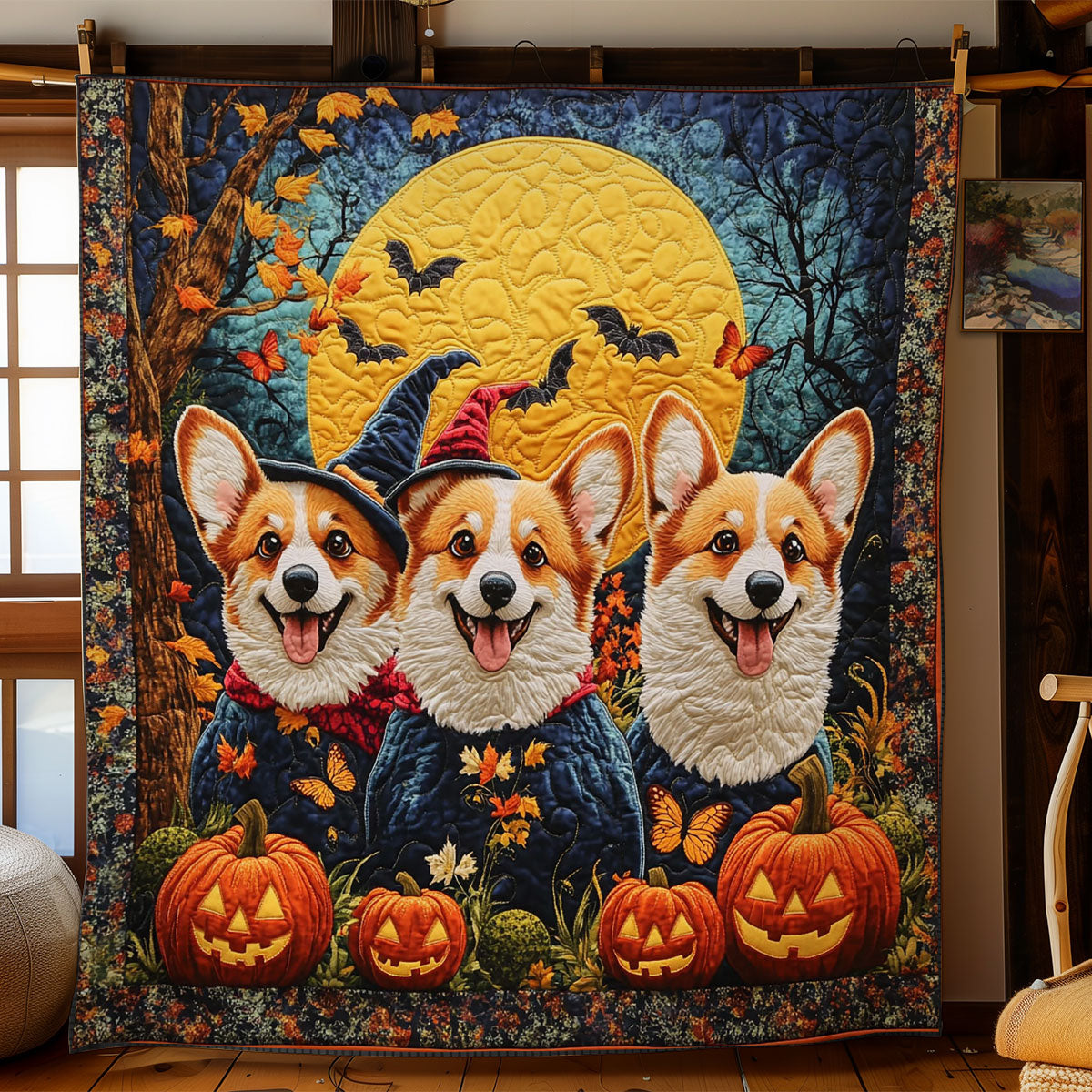 Haunted Corgi Grove WN3107027CL Quilt