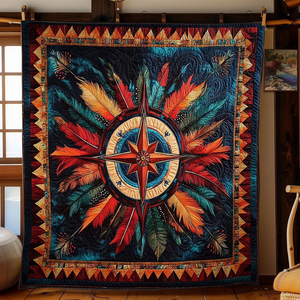 Compass Feather Native American WY2101048CL Quilt