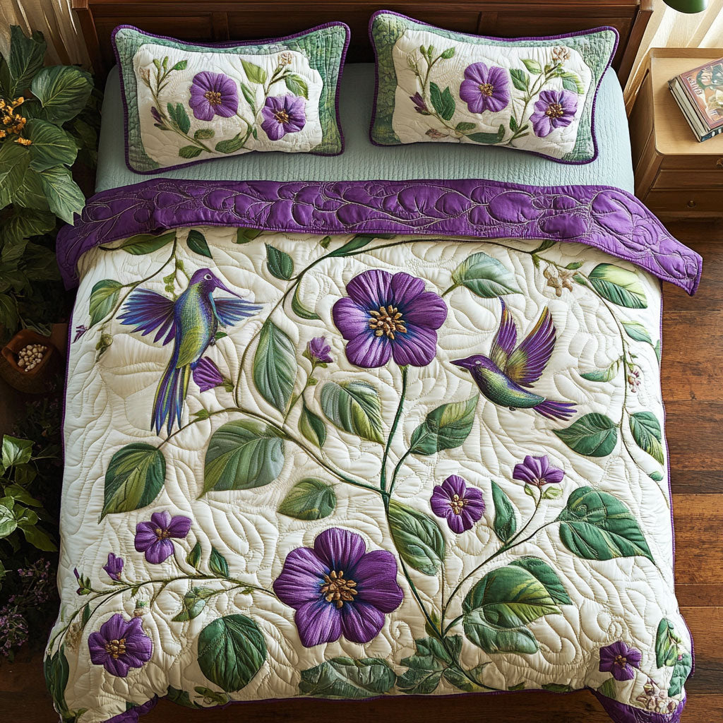 Hummingbird In Purple Garden WY2202041CL Duvet Cover Set