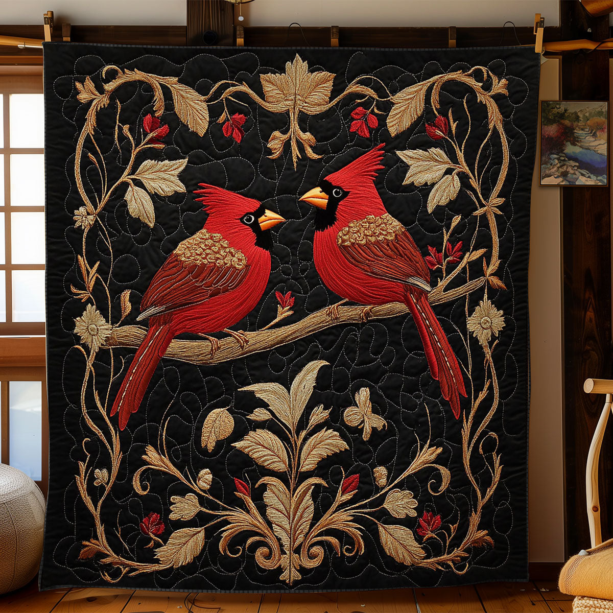 Couple Cardinal In Tree WY1902071CL Quilt
