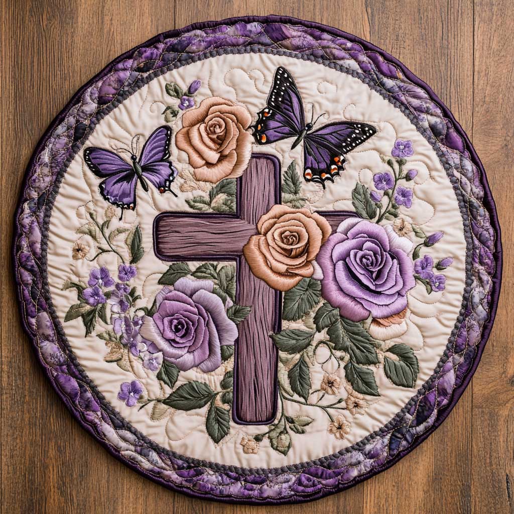 Graceful Cross WN2204025CL Quilted Round Mat