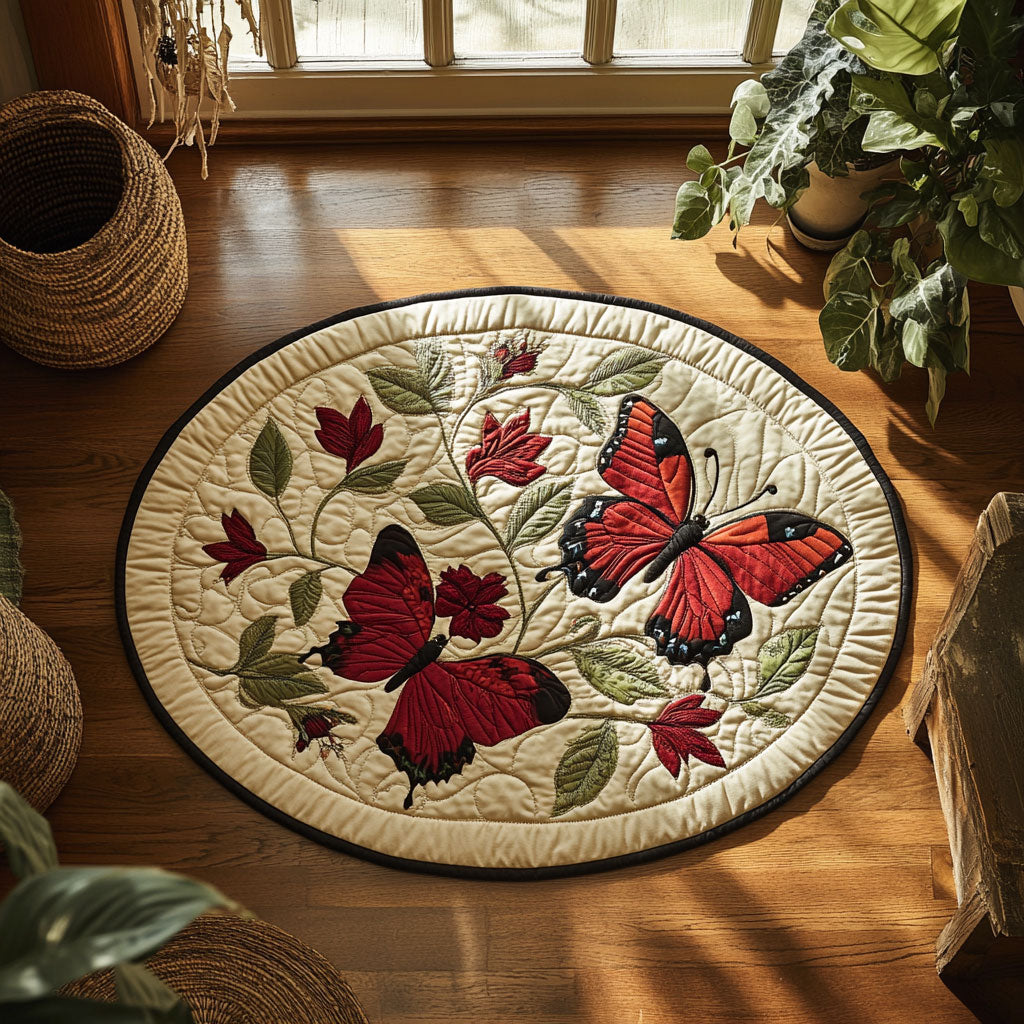 Crimson Butterflies Garden WY3006040CL Quilted Round Mat