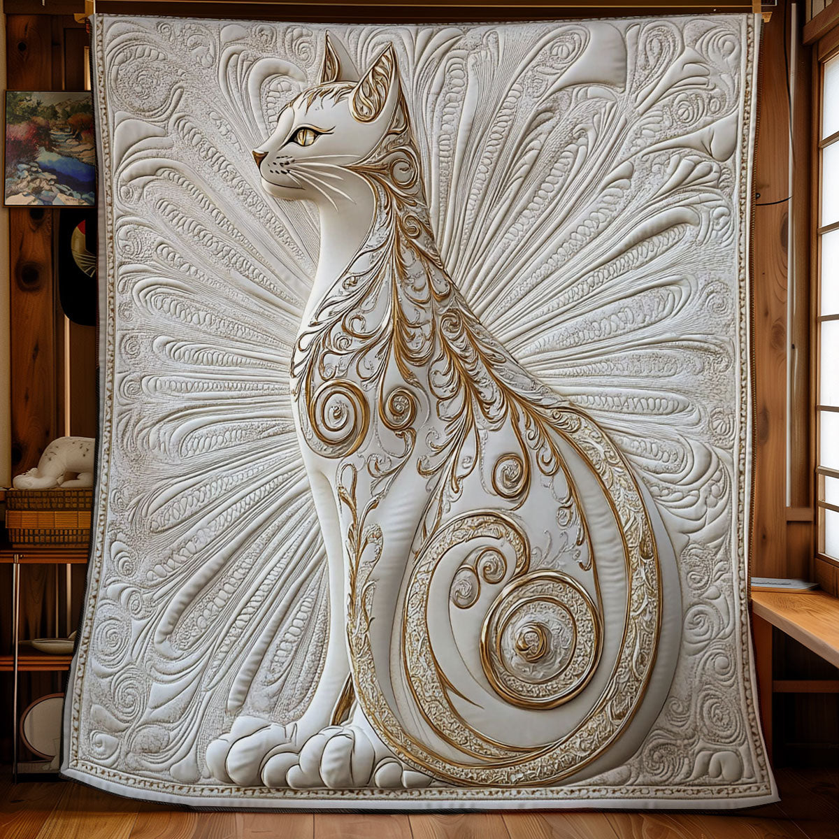 White Gold Cat WY2101086CL Quilt