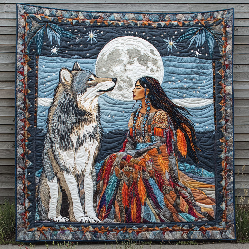 Fire Feather Wolf And Woman WN0908031CL Quilt