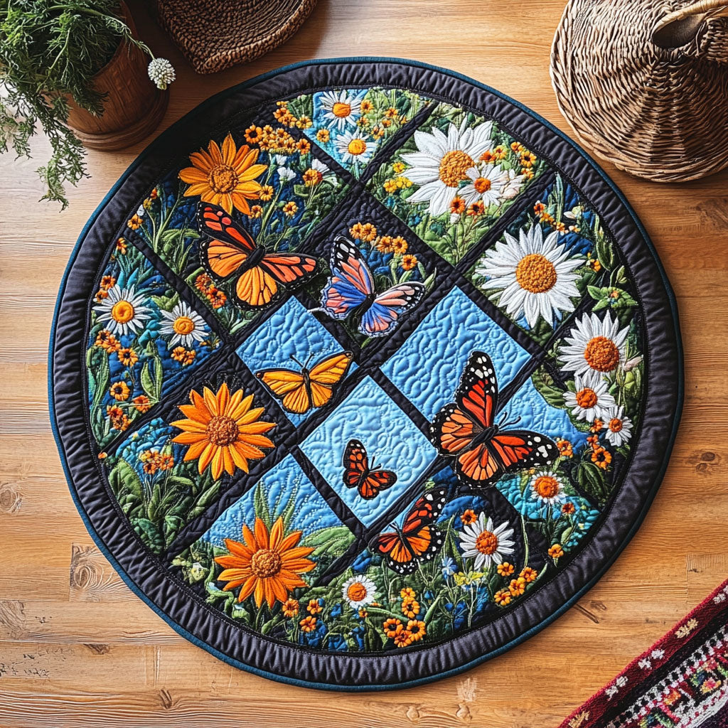 Floral Butterfly WY0808082CL Quilted Round Mat