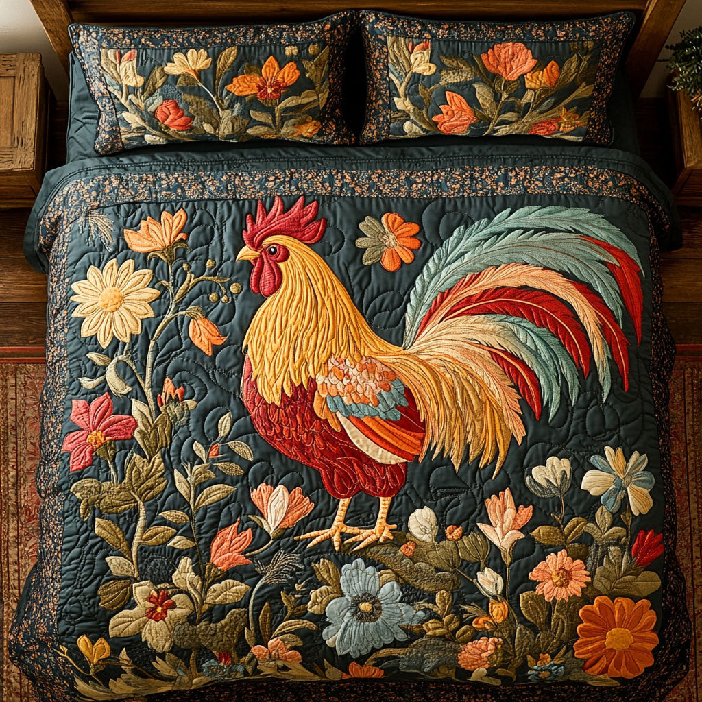 Floral Rooster WX2403022CL Duvet Cover Set