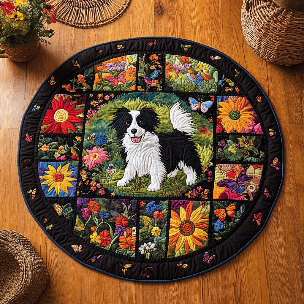 Flower Garden Border Collie WY0708101CL Quilted Round Mat