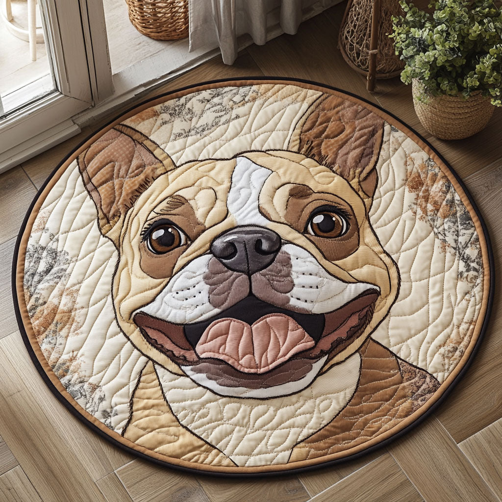 Happy Bulldog WU2103053CL Quilted Round Mat