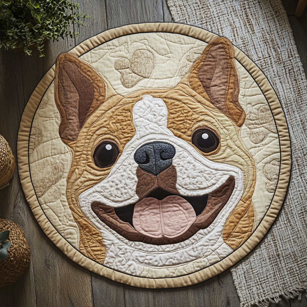 Happy Bulldog WU2103054CL Quilted Round Mat