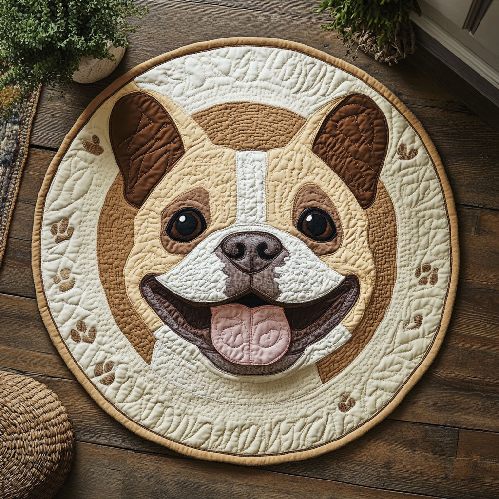 Happy Bulldog WU2103055CL Quilted Round Mat