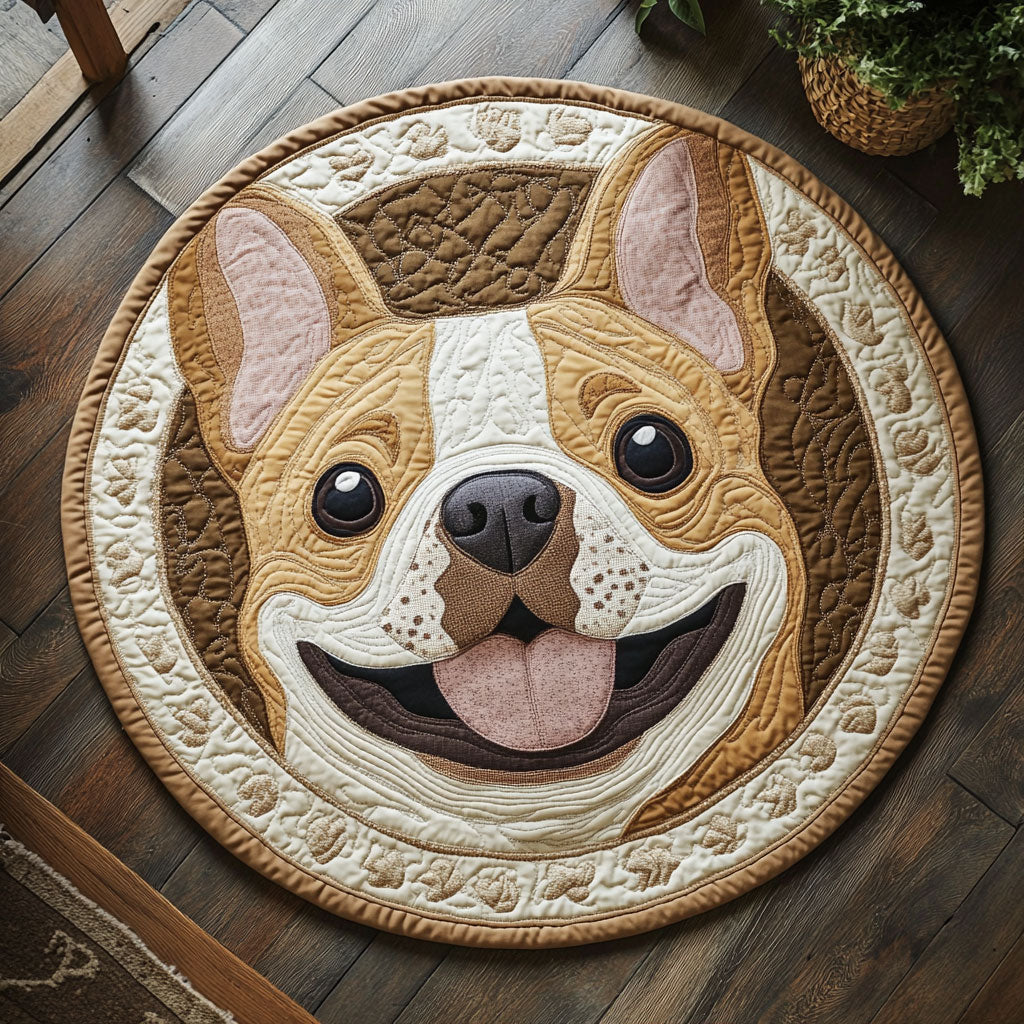Happy Bulldog WU2103056CL Quilted Round Mat