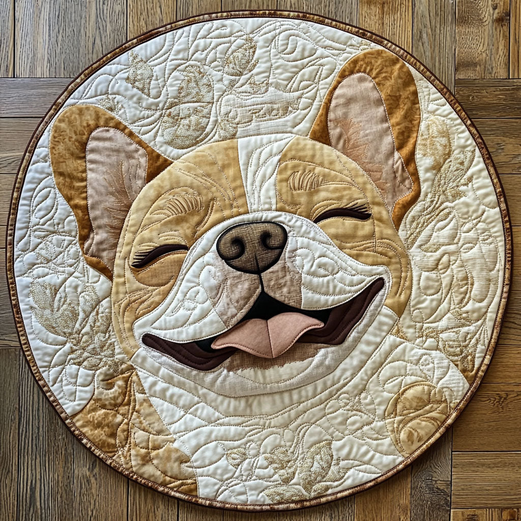 Happy Bulldog WU2503087CL Quilted Round Mat