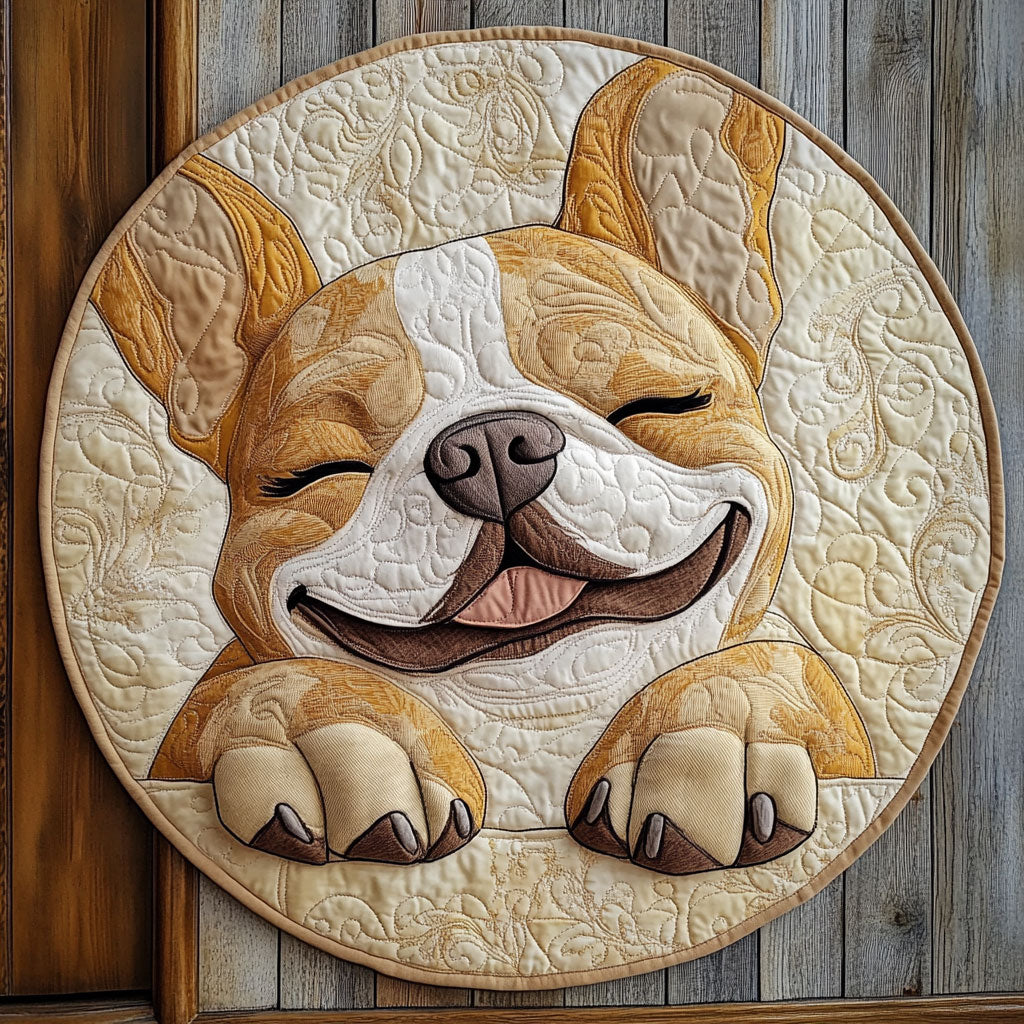 Happy Bulldog WU2503088CL Quilted Round Mat