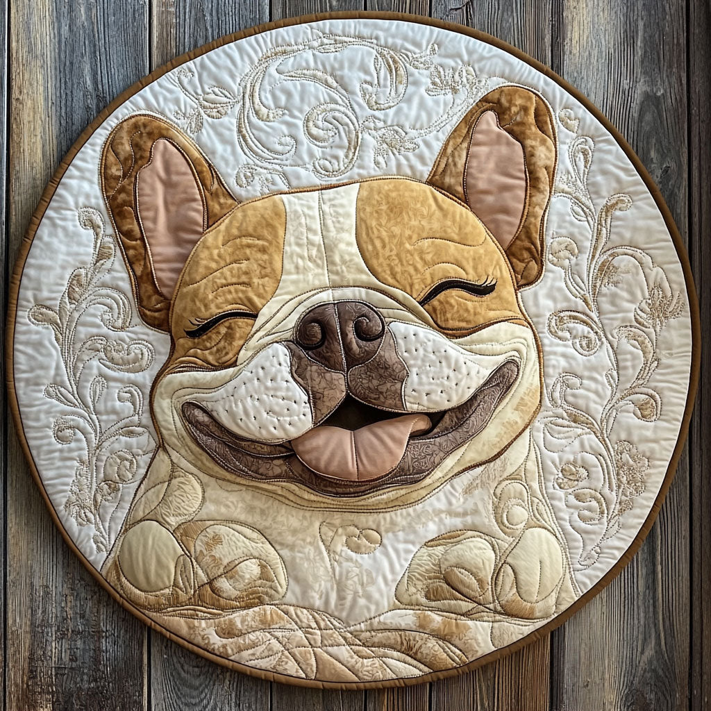 Happy Bulldog WU2503089CL Quilted Round Mat