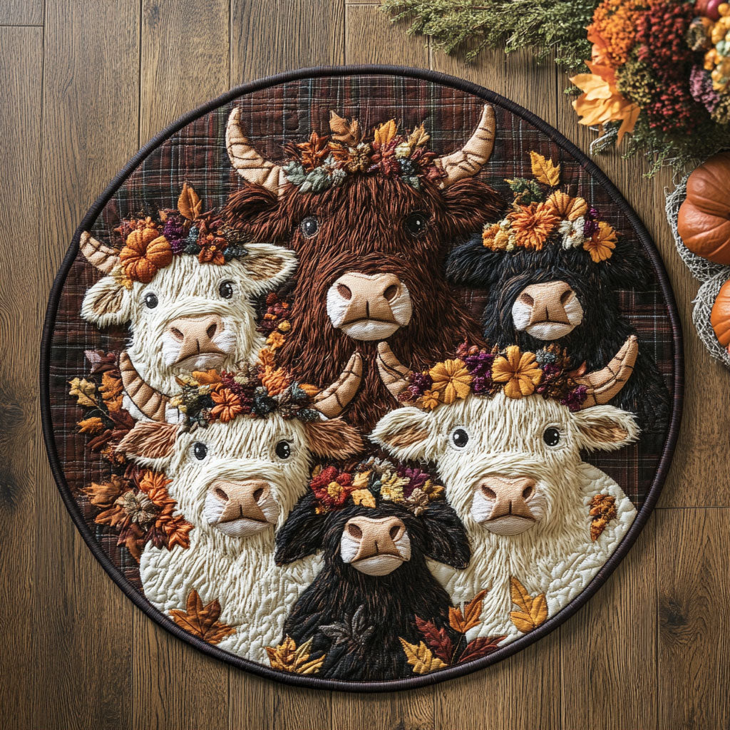 Highland Cow Autumn Lovers WU2003018CL Quilted Round Mat
