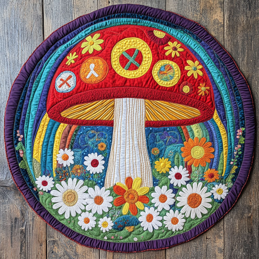 Hippie Rainbow Fungi WU2503081CL Quilted Round Mat