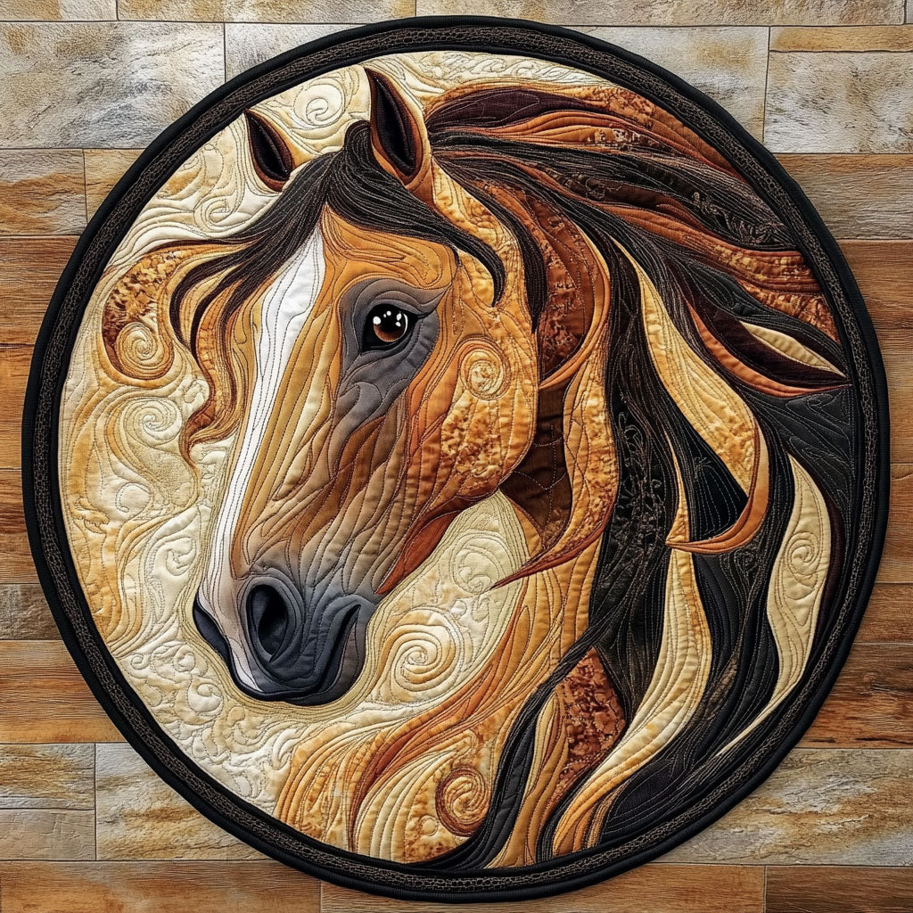 Horse Flying Mane WU2103132CL Quilted Round Mat