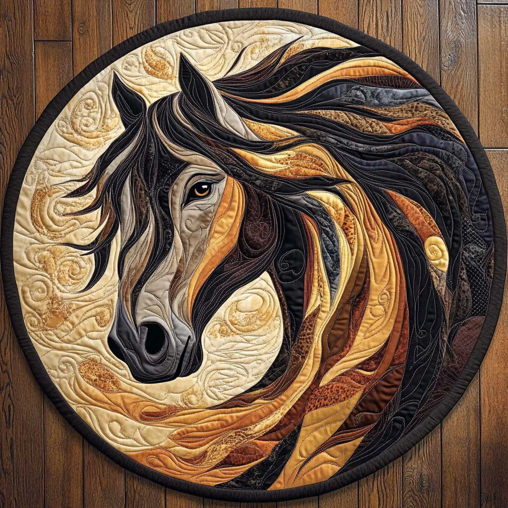 Horse Flying Mane WU2103133CL Quilted Round Mat