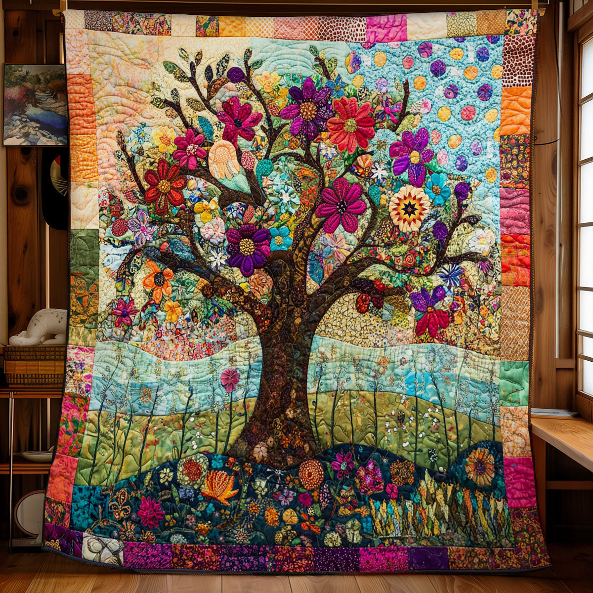 Floral Patchwork Tree WU2112017CL Quilt