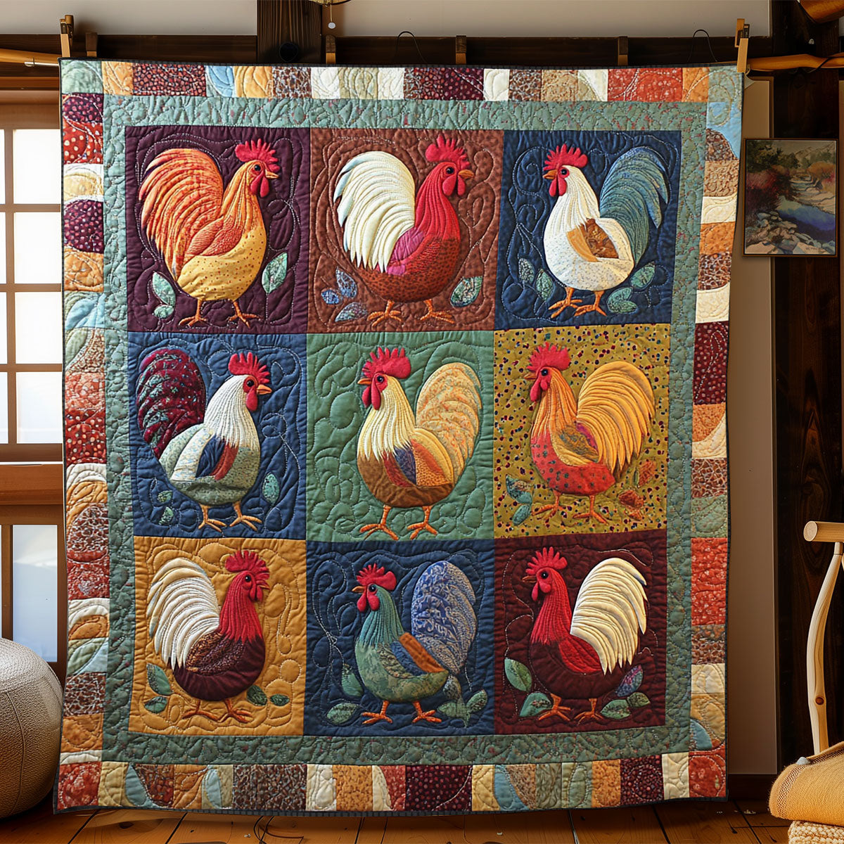 Vintage Patchwork Chicken WJ1002046CL Quilt