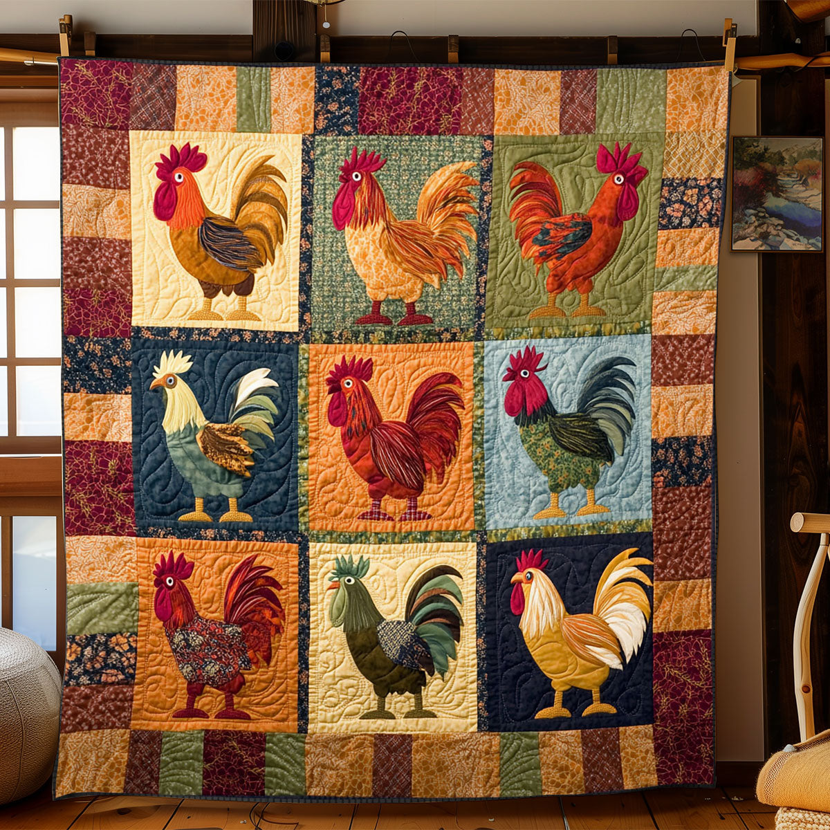 Vintage Patchwork Chicken WJ1002047CL Quilt