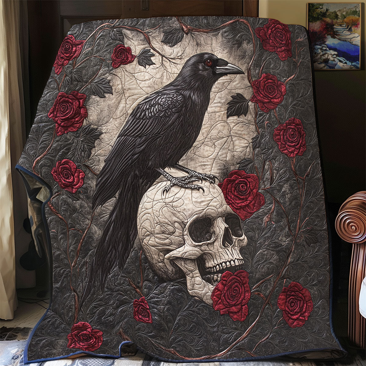 Gothic Raven And Skull WU2612013CL Quilt