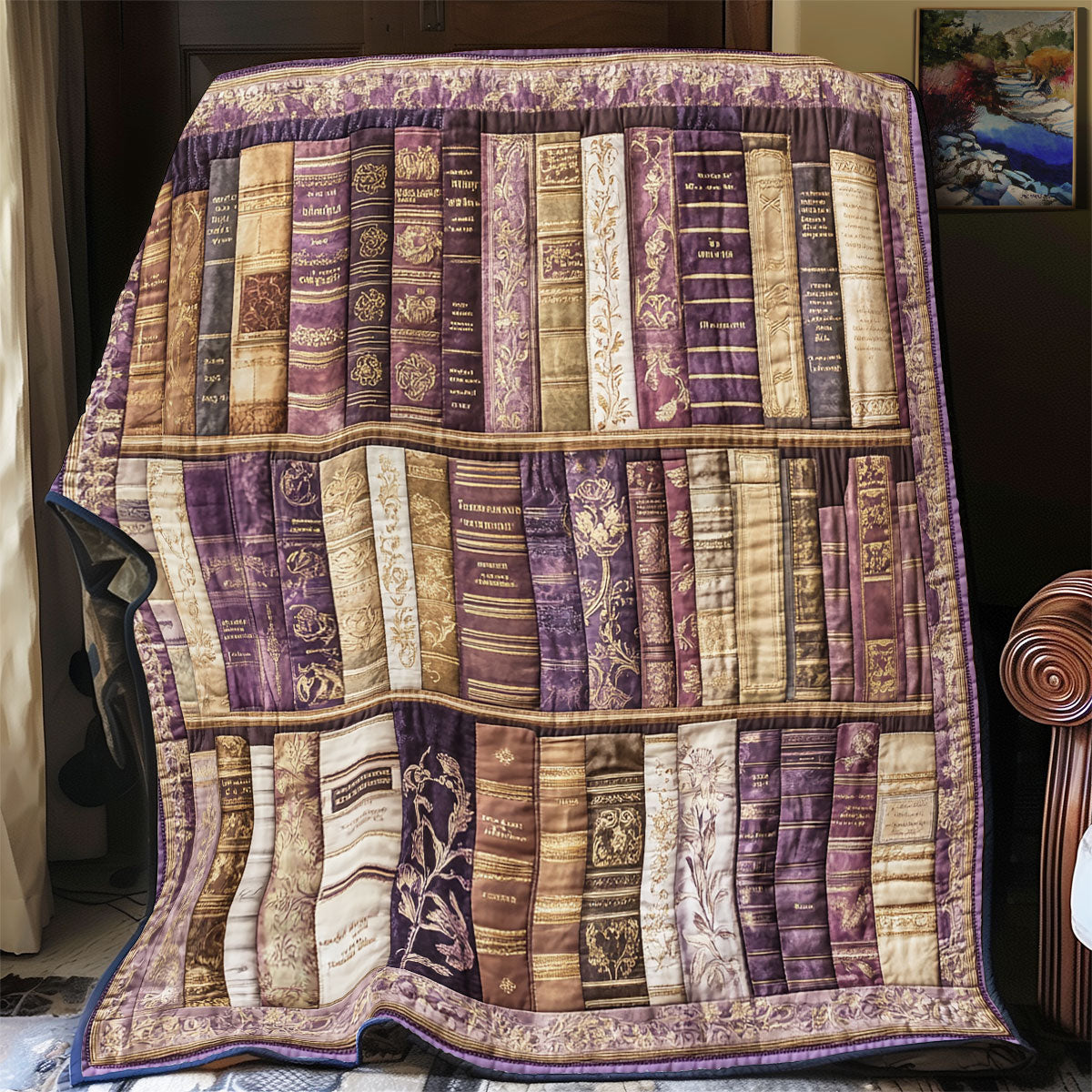 Purple Vintage Bookshelf WU2612016CL Quilt