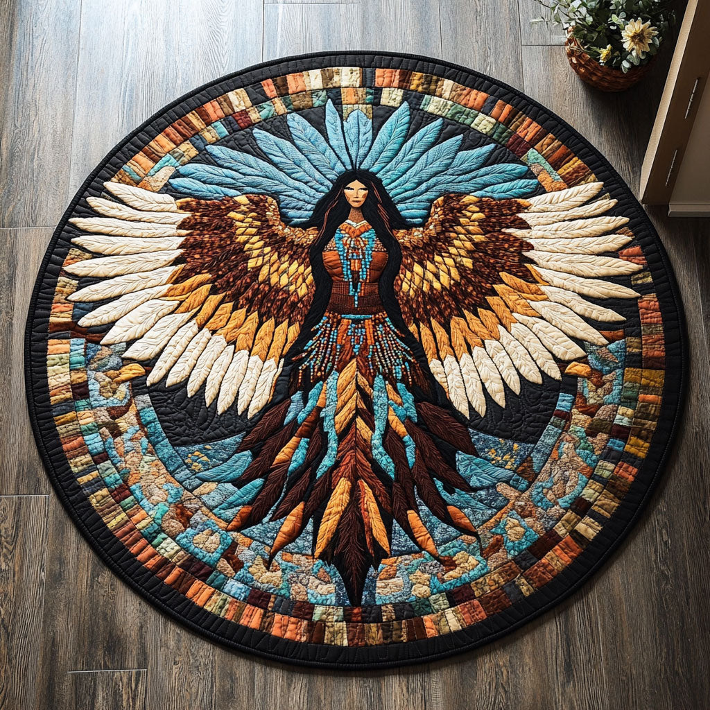 Native American Tribal Attire WU2403034CL Quilted Round Mat