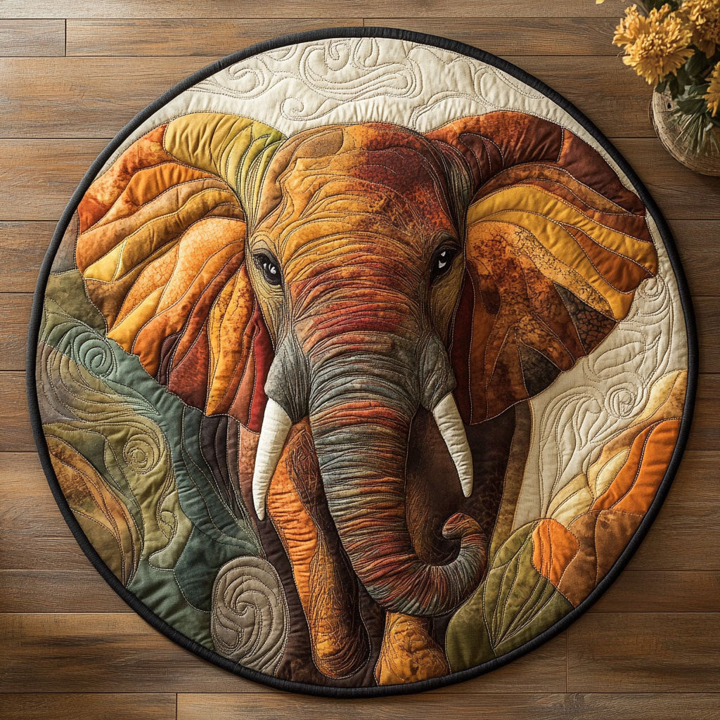Patchwork Elephant WU2203041CL Quilted Round Mat