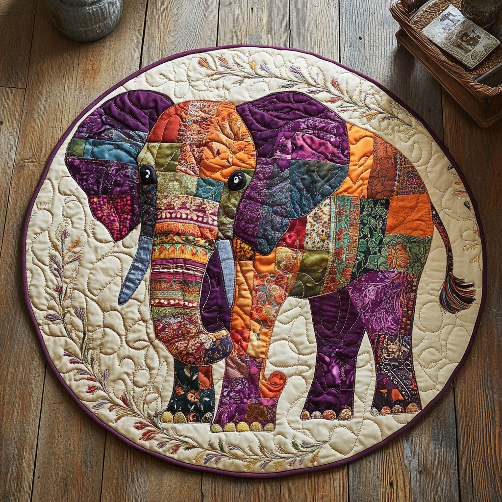 Patchwork Elephant WU2503095CL Quilted Round Mat