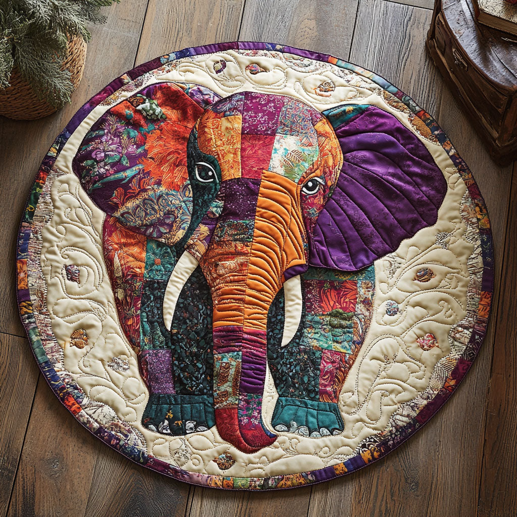 Patchwork Elephant WU2503096CL Quilted Round Mat