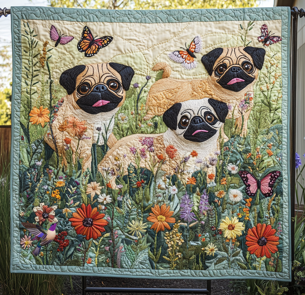 Pug In The Garden WU1812005CL Quilt