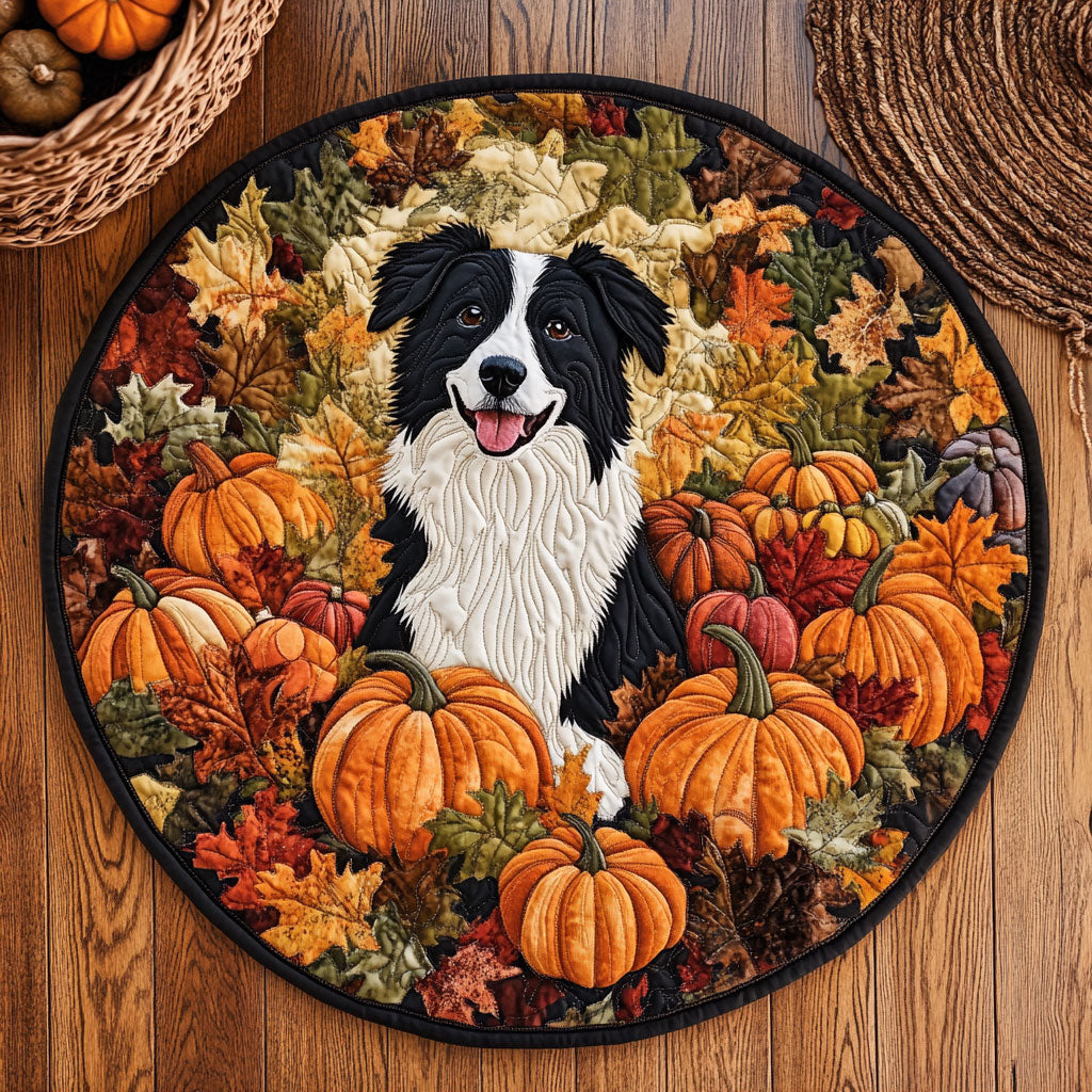 Pumpkin Farm Border Collie WY0708107CL Quilted Round Mat