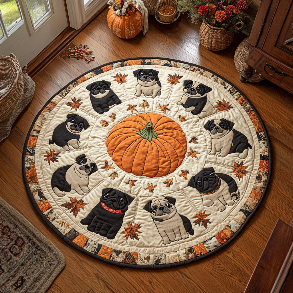 Pumpkin Pug WY0708108CL Quilted Round Mat