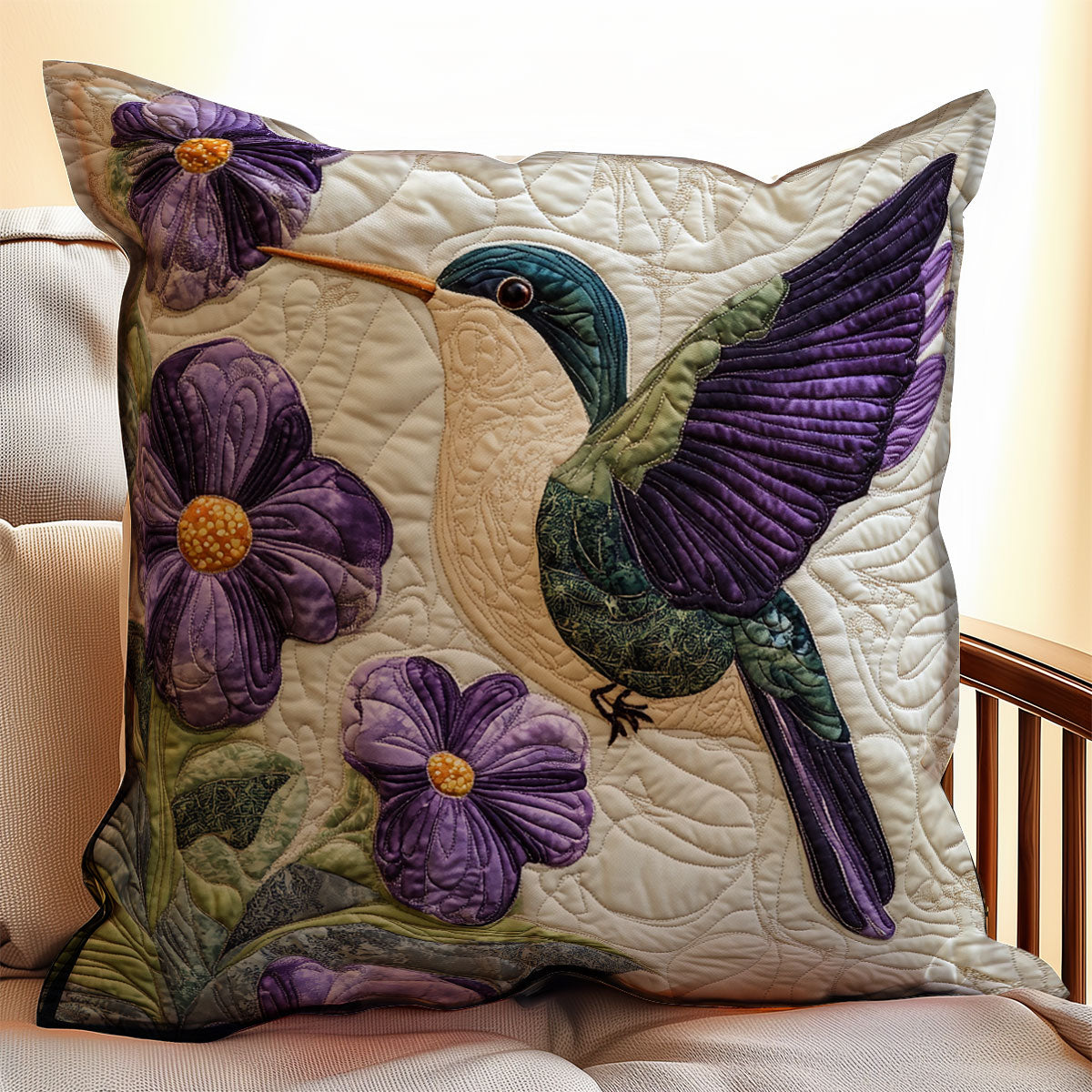 Purple Floral Hummingbird WX2203088CL Quilt Pillow Case